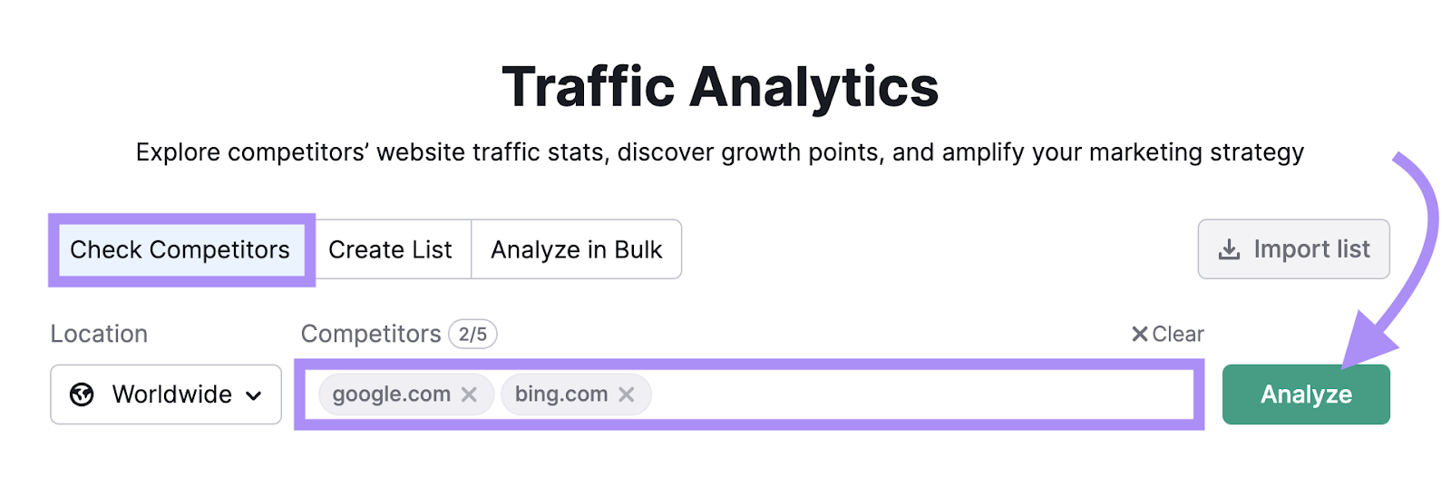 "google.com," and "sr03.flikover.net/__blocked-external" entered into Traffic Analytics search bar