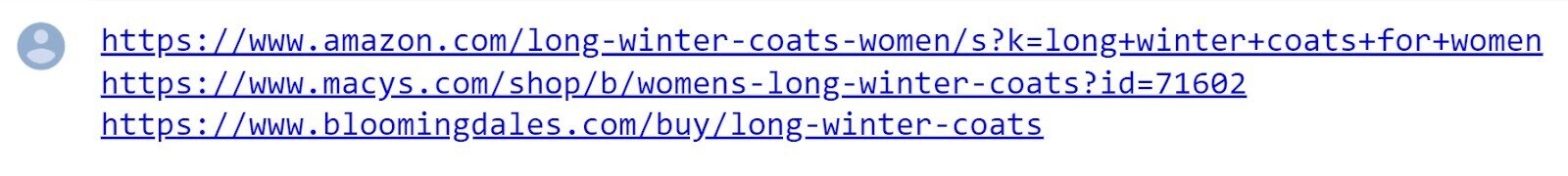 top three Google search results for the query "long winter coat" in the notebook