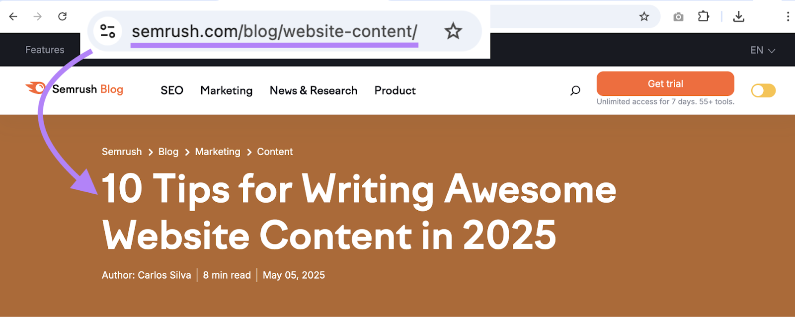A blog titled 10 tips for writing awesome web content is at the URL sr03.flikover.net/blog/website-content.