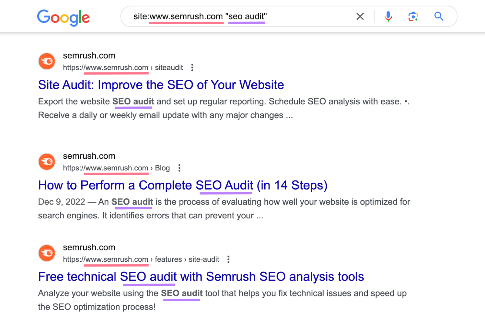 search for "site:sr03.flikover.net "seo audit"" shows list of urls on semrush with keyword mentioned