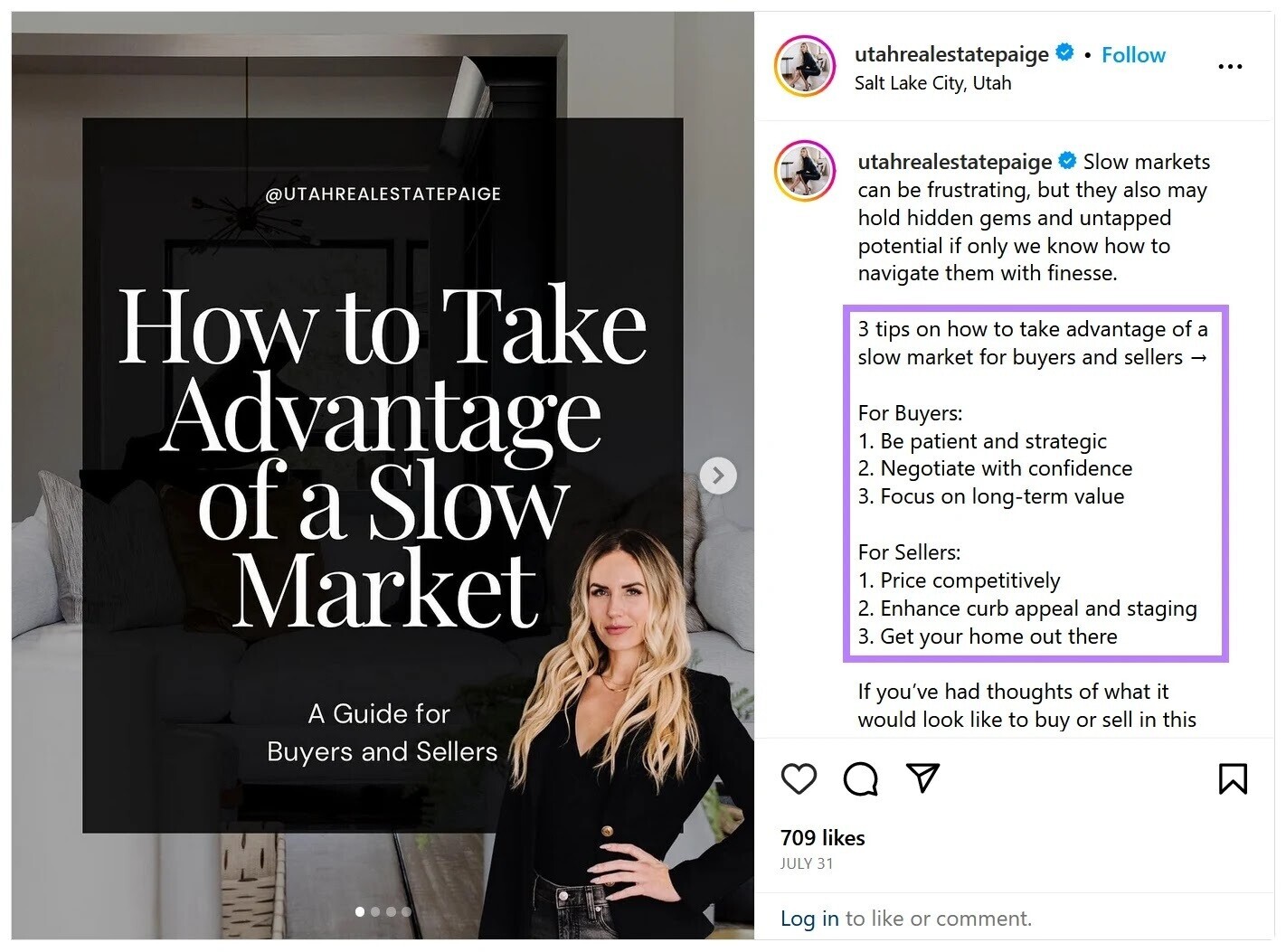 An example of an educational real estate social media post