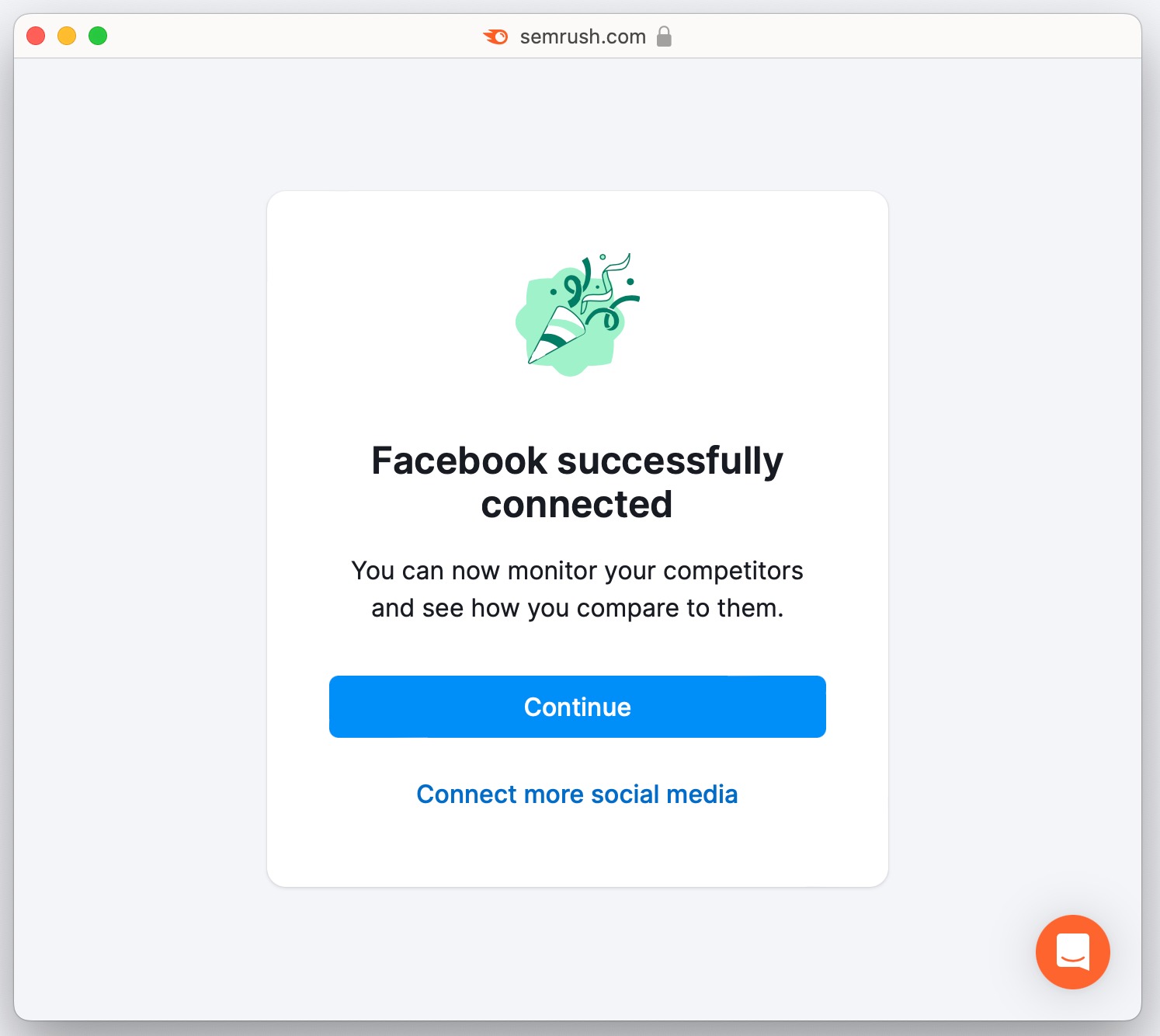 A pop up window stating that the Facebook connection is successful.